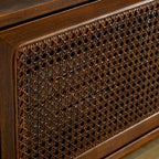 Meuble TV Noyer 59 po avec étagères ouvertes et portes en rotin pour téléviseurs 65 po
