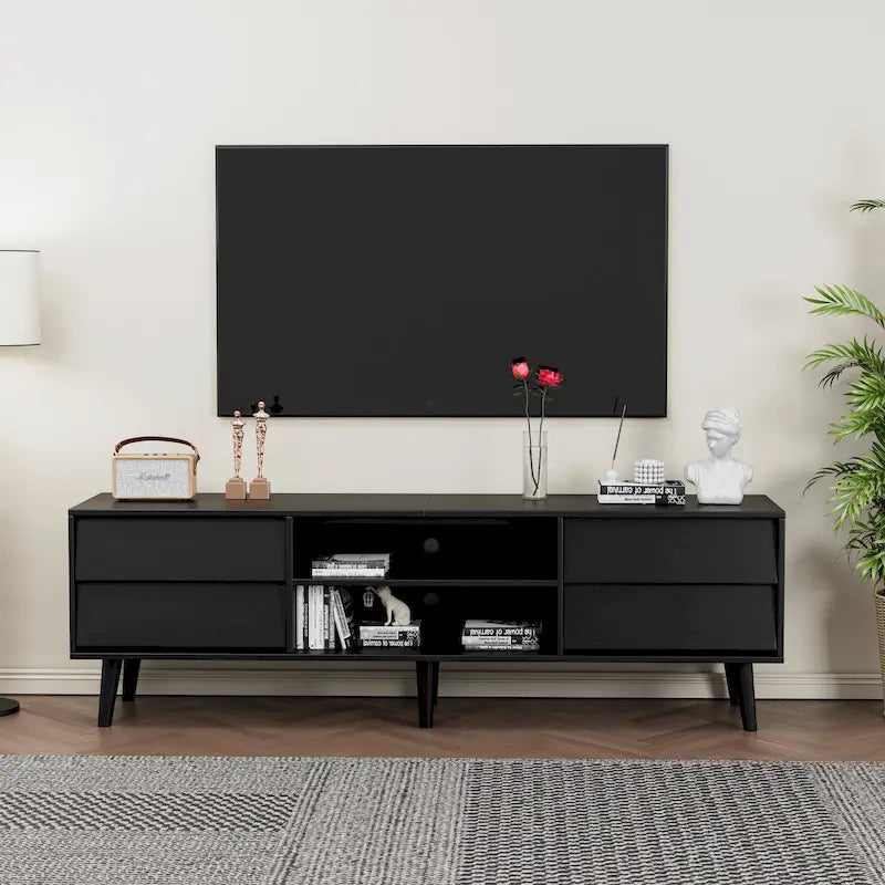 Meuble TV vintage de 63 po avec étagères et tiroirs pour téléviseurs de 60 po