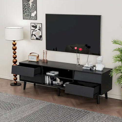 Meuble TV vintage de 63 po avec étagères et tiroirs pour téléviseurs de 60 po