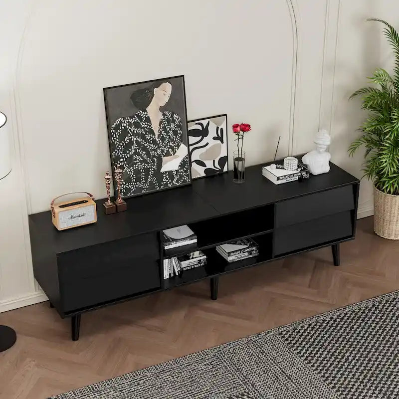 Meuble TV vintage de 63 po avec étagères et tiroirs pour téléviseurs de 60 po