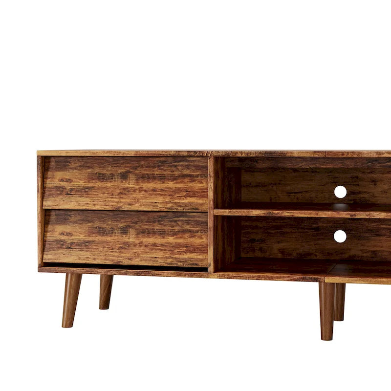 Meuble TV vintage de 63 po avec étagères et tiroirs pour téléviseurs de 60 po
