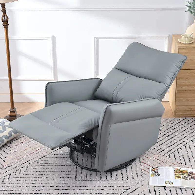 Fauteuil inclinable, pivotant et basculant en similicuir bleu-gris avec poches et dossier