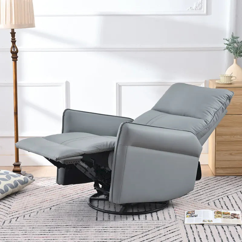 Fauteuil inclinable, pivotant et basculant en similicuir bleu-gris avec poches et dossier