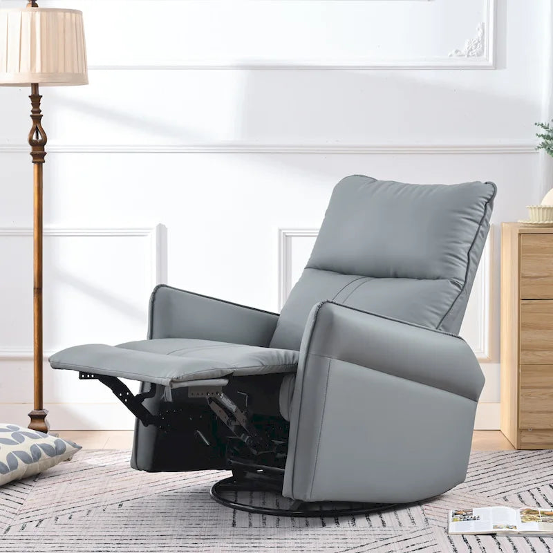 Fauteuil inclinable, pivotant et basculant en similicuir bleu-gris avec poches et dossier