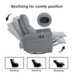 Fauteuil inclinable, pivotant et basculant en similicuir bleu-gris avec poches et dossier