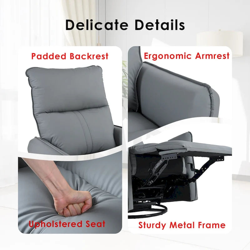Fauteuil inclinable, pivotant et basculant en similicuir bleu-gris avec poches et dossier
