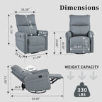 Fauteuil inclinable, pivotant et basculant en similicuir bleu-gris avec poches et dossier