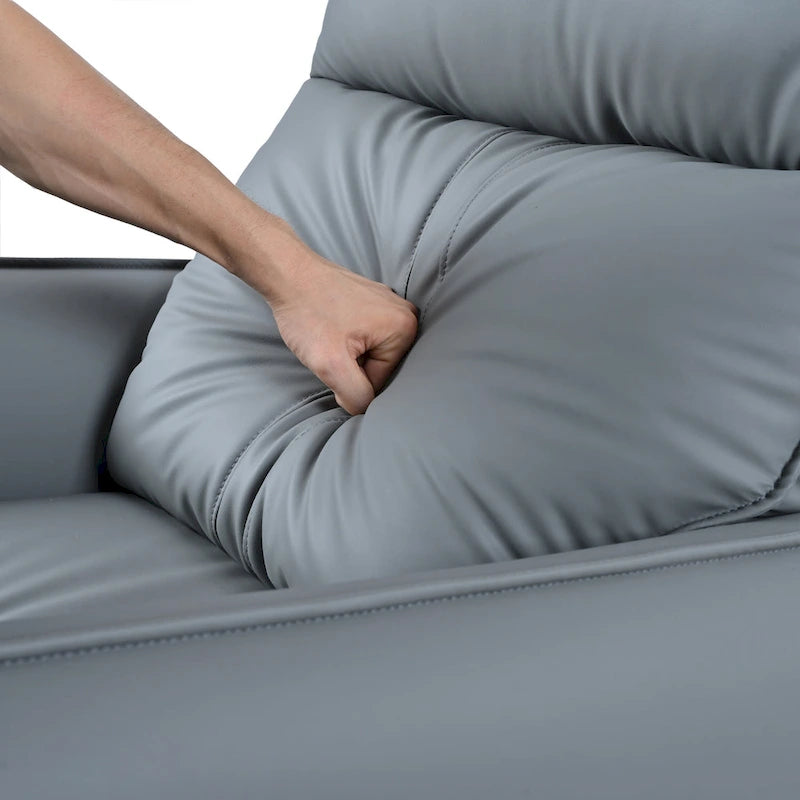 Fauteuil inclinable, pivotant et basculant en similicuir bleu-gris avec poches et dossier