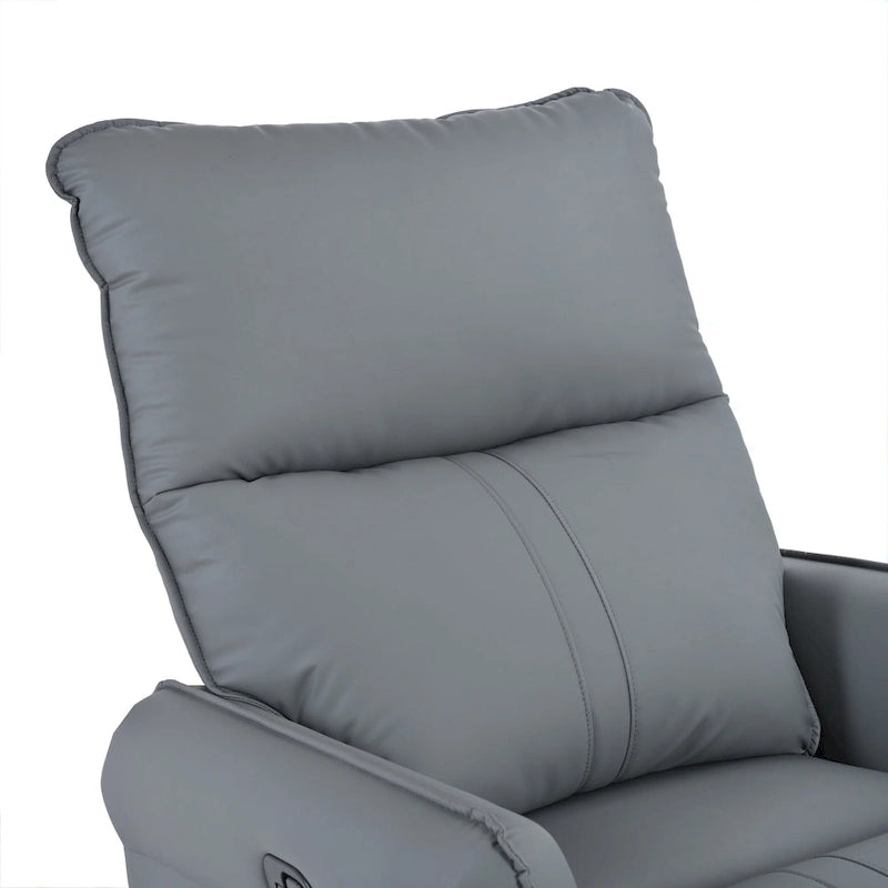 Fauteuil inclinable, pivotant et basculant en similicuir bleu-gris avec poches et dossier