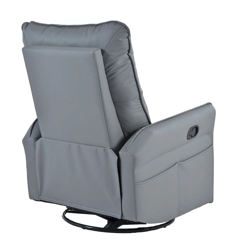 Fauteuil inclinable, pivotant et basculant en similicuir bleu-gris avec poches et dossier