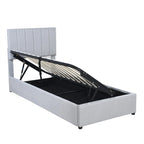 Lit de rangement relevable simple avec tête de lit et rangement inférieur, lit plateforme rembourré avec système de rangement hydraulique