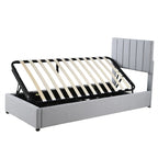 Lit de rangement relevable simple avec tête de lit et rangement inférieur, lit plateforme rembourré avec système de rangement hydraulique