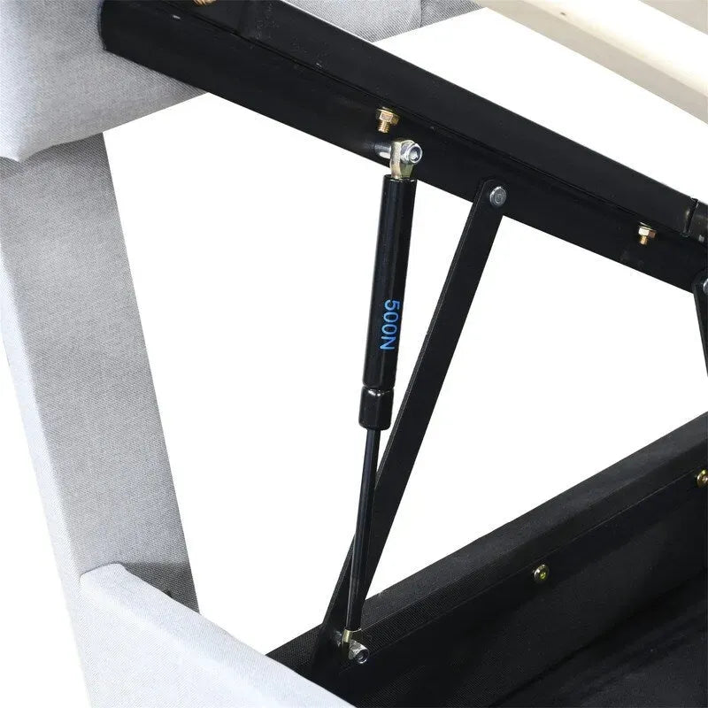 Lit de rangement relevable simple avec tête de lit et rangement inférieur, lit plateforme rembourré avec système de rangement hydraulique