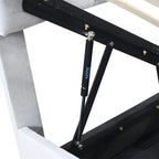 Lit de rangement relevable simple avec tête de lit et rangement inférieur, lit plateforme rembourré avec système de rangement hydraulique