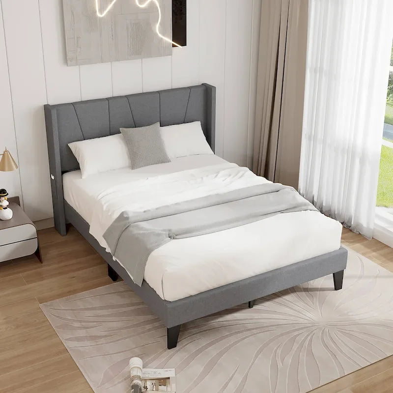 Cadre de lit rembourré grand format avec poches élastiques pour matelas