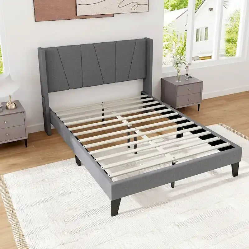 Cadre de lit rembourré grand format avec poches élastiques pour matelas