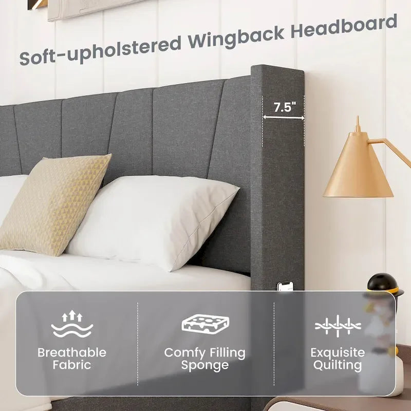 Cadre de lit rembourré grand format avec poches élastiques pour matelas