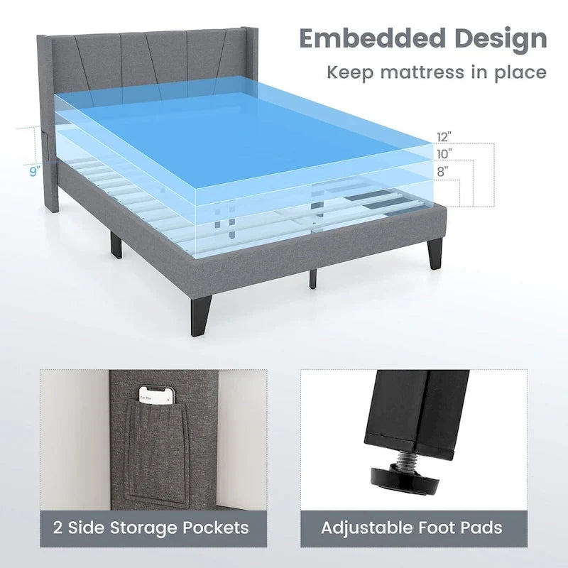 Cadre de lit rembourré grand format avec poches élastiques pour matelas