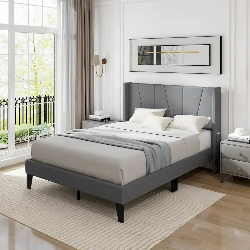 Cadre de lit rembourré grand format avec poches élastiques pour matelas