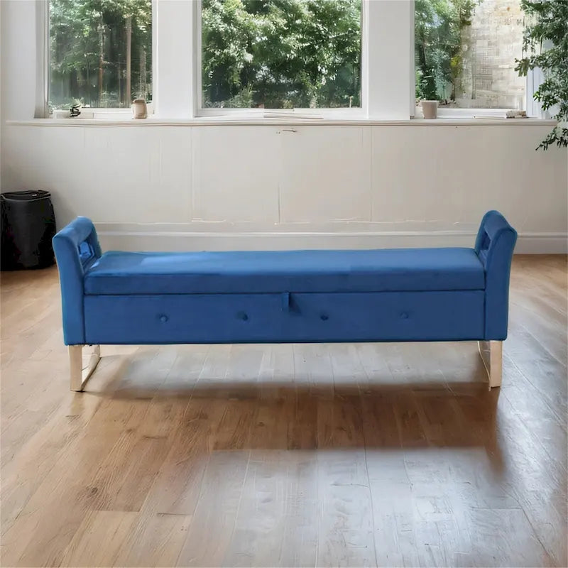 67,91 Banc de rangement en velours avec accoudoirs et cadre en bois pour chambre à coucher