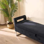 67,91 Banc de rangement en velours avec accoudoirs et cadre en bois pour chambre à coucher