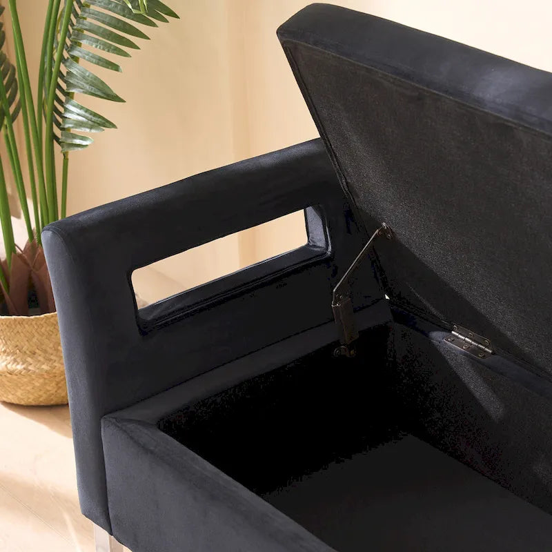 67,91 Banc de rangement en velours avec accoudoirs et cadre en bois pour chambre à coucher