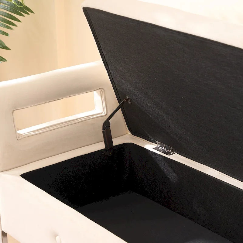 67,91 Banc de rangement en velours avec accoudoirs et cadre en bois pour chambre à coucher