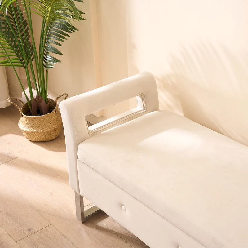 67,91 Banc de rangement en velours avec accoudoirs et cadre en bois pour chambre à coucher