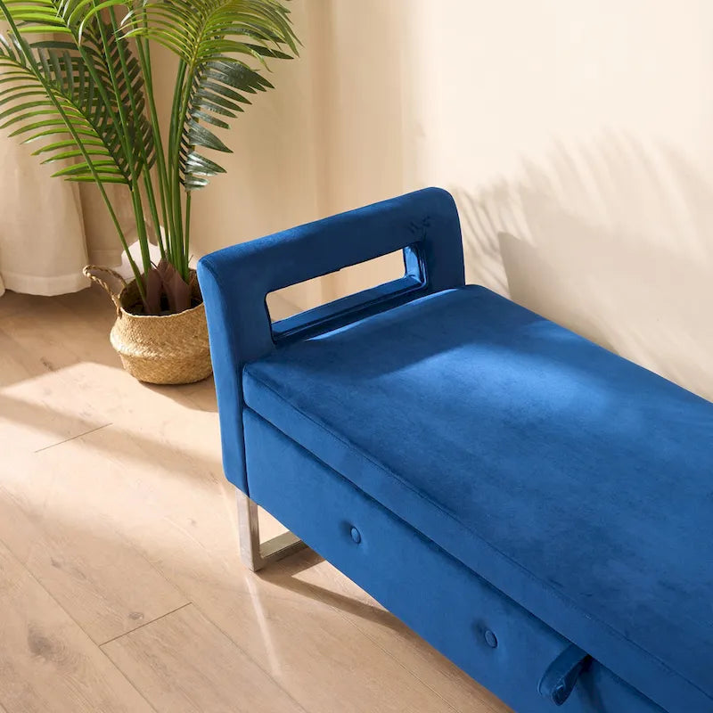 67,91 Banc de rangement en velours avec accoudoirs et cadre en bois pour chambre à coucher