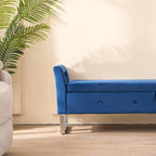 67,91 Banc de rangement en velours avec accoudoirs et cadre en bois pour chambre à coucher