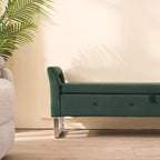 67,91 Banc de rangement en velours avec accoudoirs et cadre en bois pour chambre à coucher
