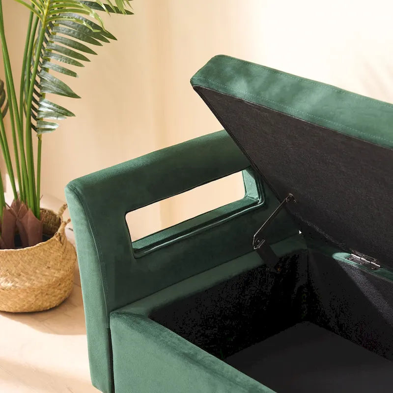 67,91 Banc de rangement en velours avec accoudoirs et cadre en bois pour chambre à coucher