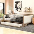 Lit de repos double en bois rembourré avec lit gigogne et décor de clous
