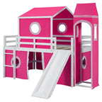 Lit mezzanine cabane en bois massif avec tente toboggan, tour, échelle et barrière de sécurité pour chambre à coucher
