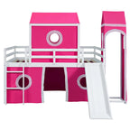 Lit mezzanine cabane en bois massif avec tente toboggan, tour, échelle et barrière de sécurité pour chambre à coucher