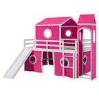 Lit mezzanine cabane en bois massif avec tente toboggan, tour, échelle et barrière de sécurité pour chambre à coucher