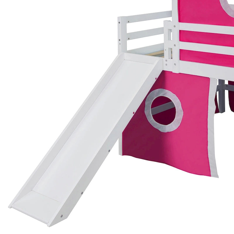Lit mezzanine cabane en bois massif avec tente toboggan, tour, échelle et barrière de sécurité pour chambre à coucher