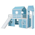Lit mezzanine cabane en bois massif avec tente toboggan, tour, échelle et barrière de sécurité pour chambre à coucher