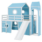 Lit mezzanine cabane en bois massif avec tente toboggan, tour, échelle et barrière de sécurité pour chambre à coucher