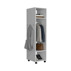 16 Armoire moderne à une porte avec trois étagères, roulettes et tringle de suspension pour chambre à coucher