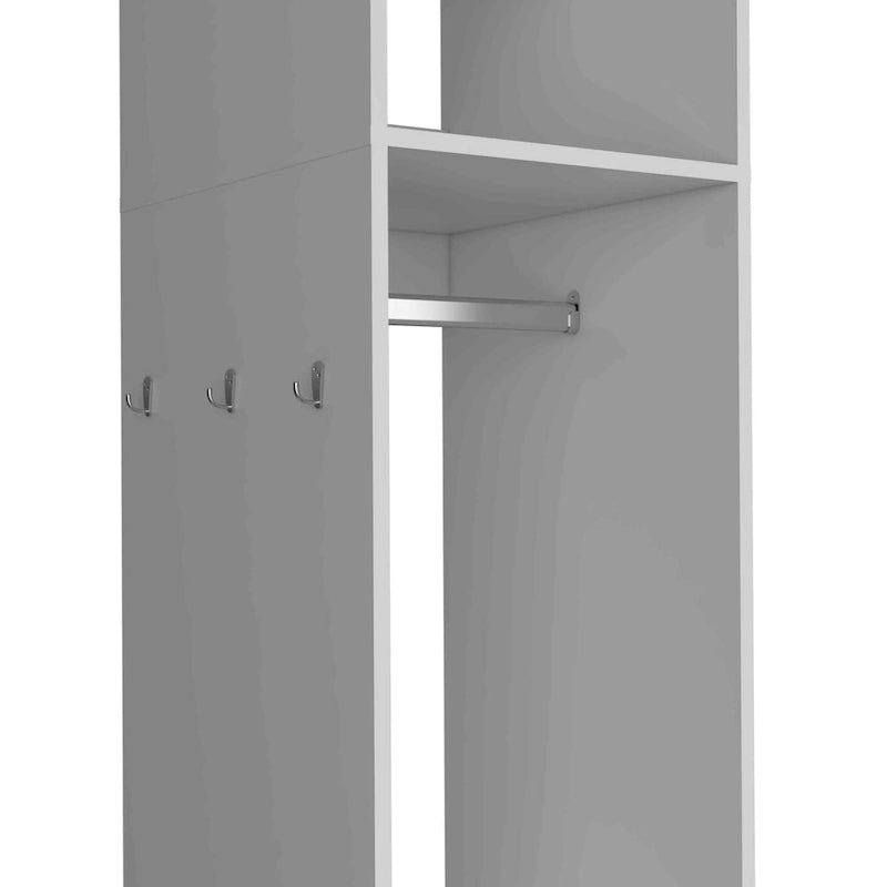 16 Armoire moderne à une porte avec trois étagères, roulettes et tringle de suspension pour chambre à coucher