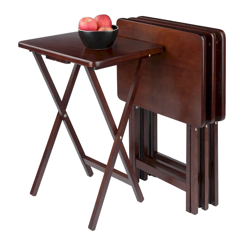 Ensemble de 4 tables d'appoint pliantes en noyer antique riche de 65,4 cm