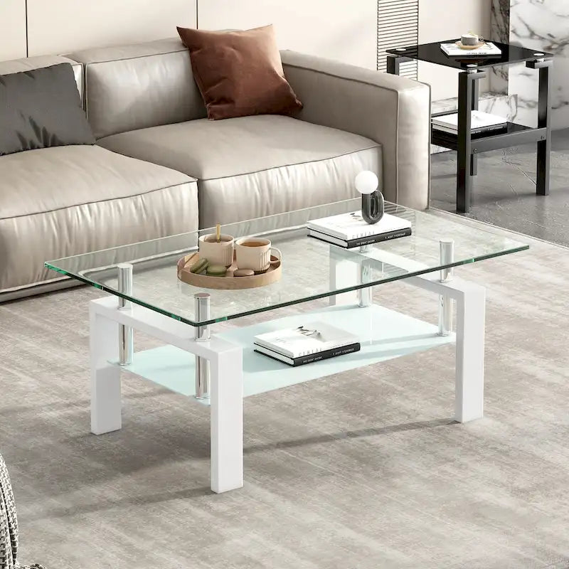 2-Layers Tempered Glass Coffee Table - 23.62 x 39.37 x 17.32