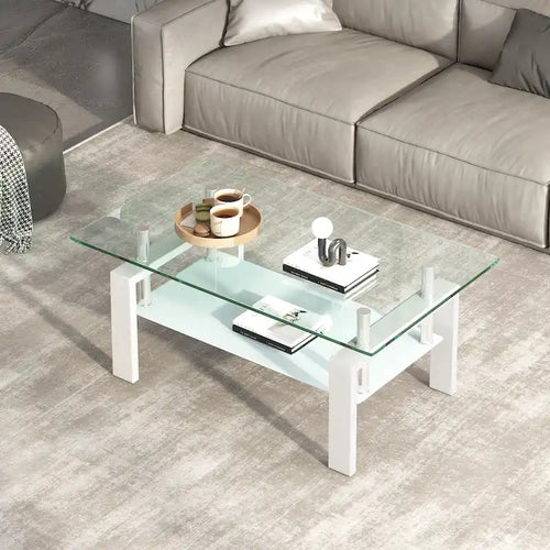 Table Basse en Verre Trempé à 2 Niveaux - 23,62 x 39,37 x 17,32