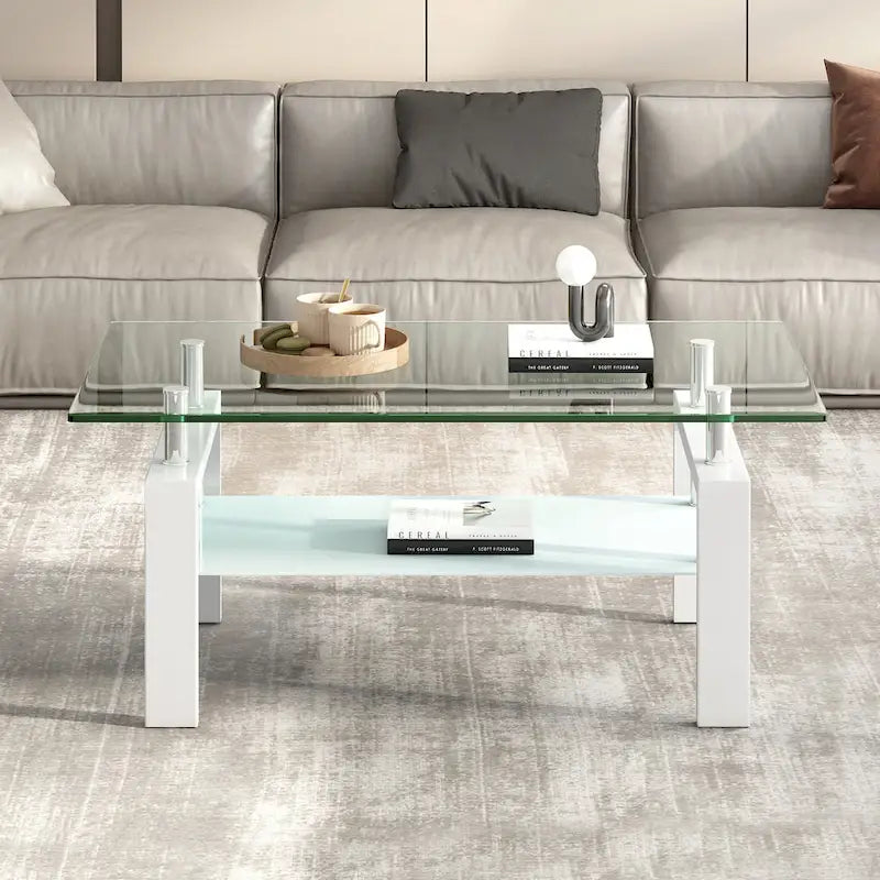 Table Basse en Verre Trempé à 2 Niveaux - 23,62 x 39,37 x 17,32