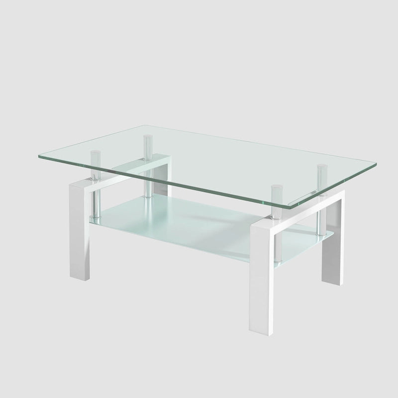 Table Basse en Verre Trempé à 2 Niveaux - 23,62 x 39,37 x 17,32