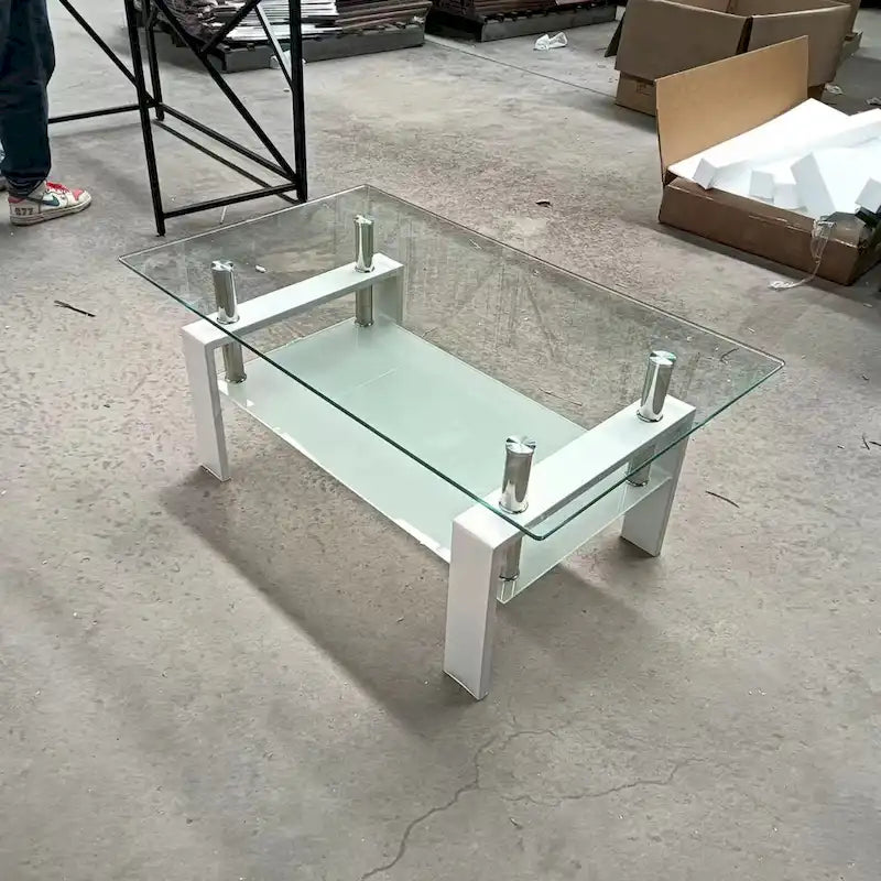 Table Basse en Verre Trempé à 2 Niveaux - 23,62 x 39,37 x 17,32