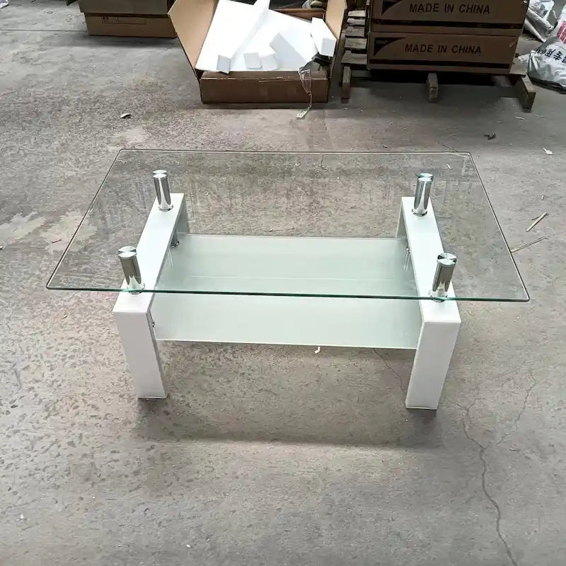 Table Basse en Verre Trempé à 2 Niveaux - 23,62 x 39,37 x 17,32