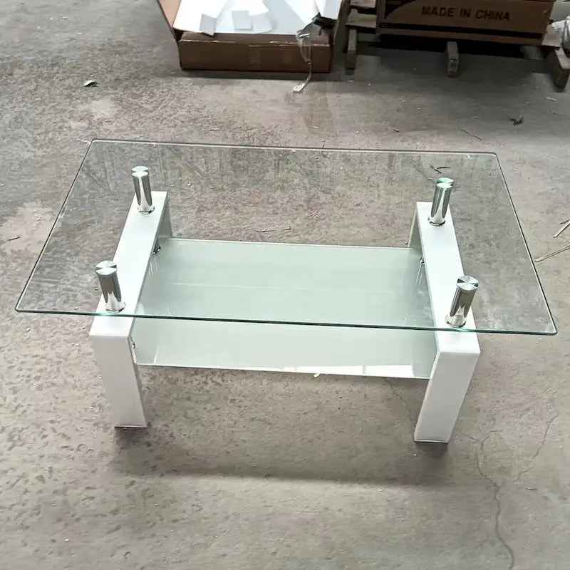 Table Basse en Verre Trempé à 2 Niveaux - 23,62 x 39,37 x 17,32