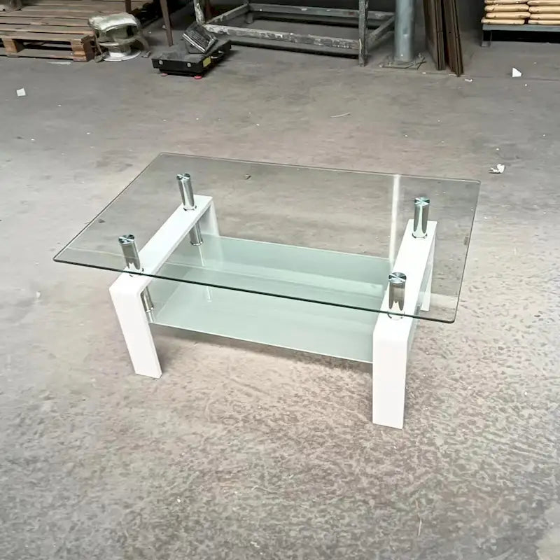 Table Basse en Verre Trempé à 2 Niveaux - 23,62 x 39,37 x 17,32